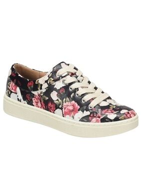 Sofft Sanders Floral Leather Sneakers Black White Pink Multicolor Size 7
